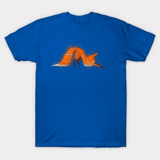 Fox yawning painting lineart blue T-Shirt